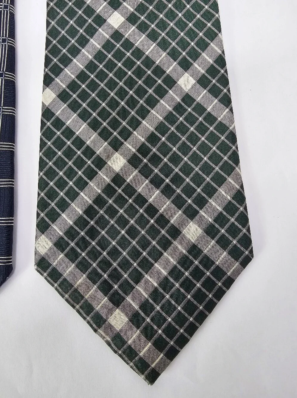 Bundle Of 2 100% Silk Ties Green Classic Plaid & Navy Windowpane Check